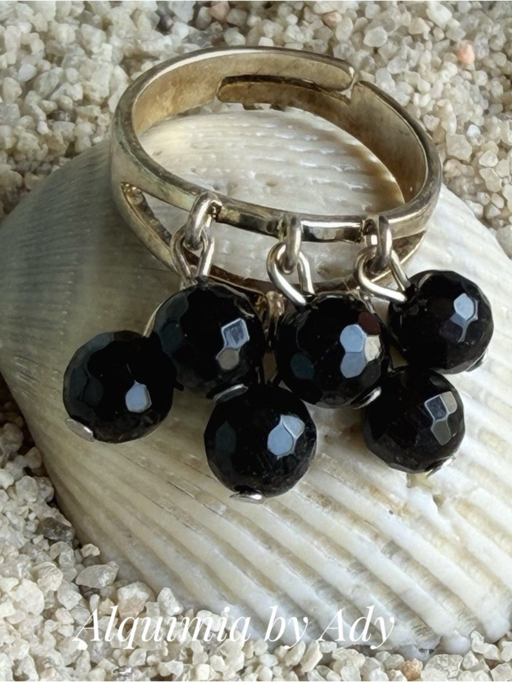 ONYX Black Faceted Bead Cluster Ring